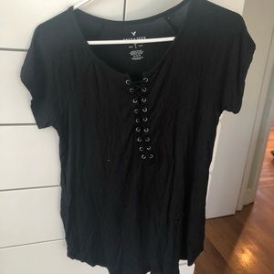 Black Tie-Up Front Flowy Tee